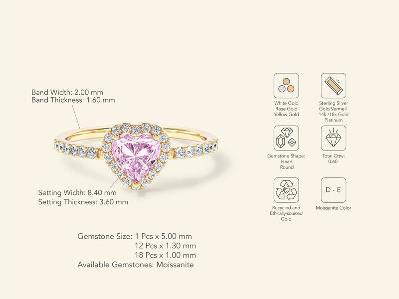 Pink Heart Moissanite Promise Ring