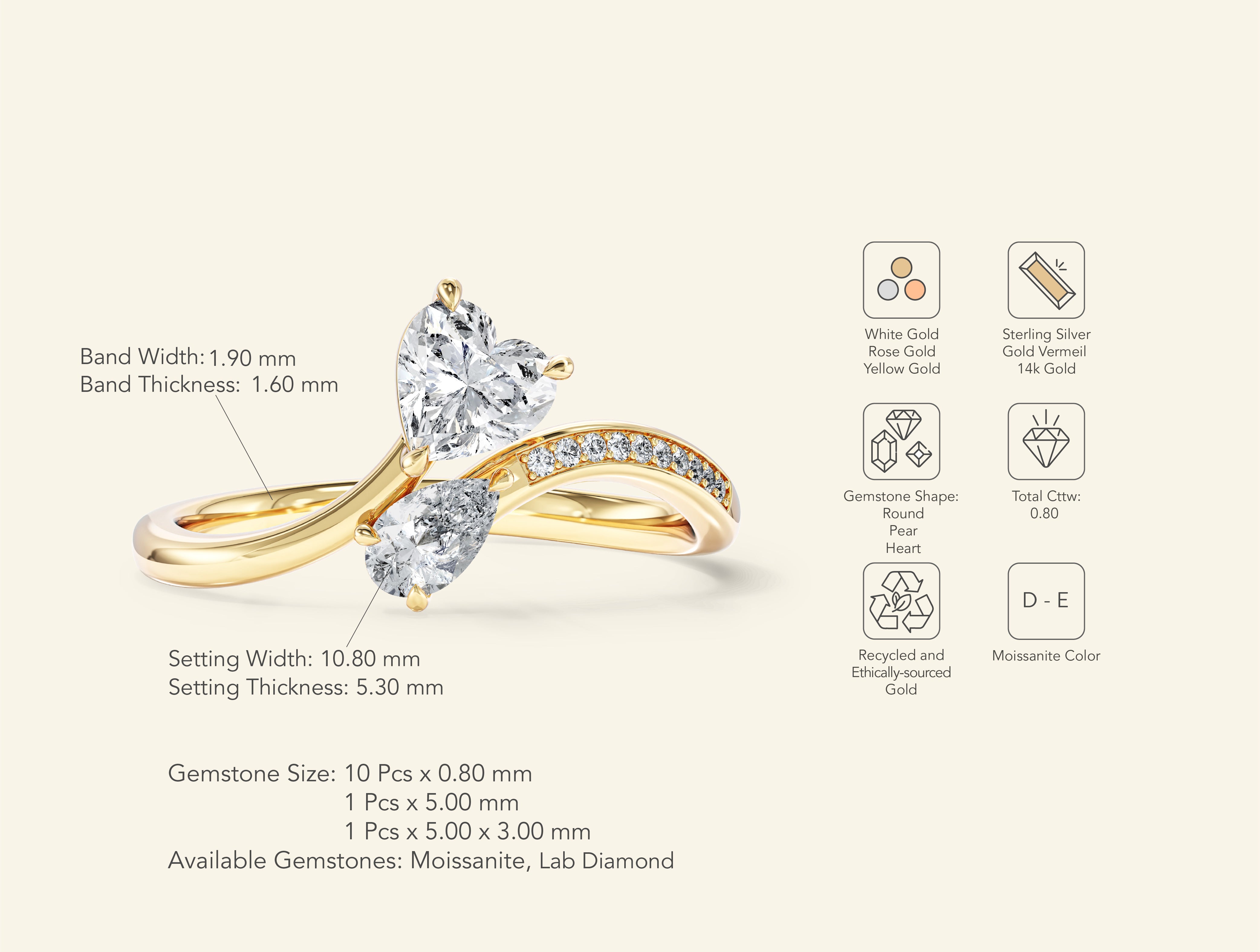 Heart & Pear Gemstone Promise Ring