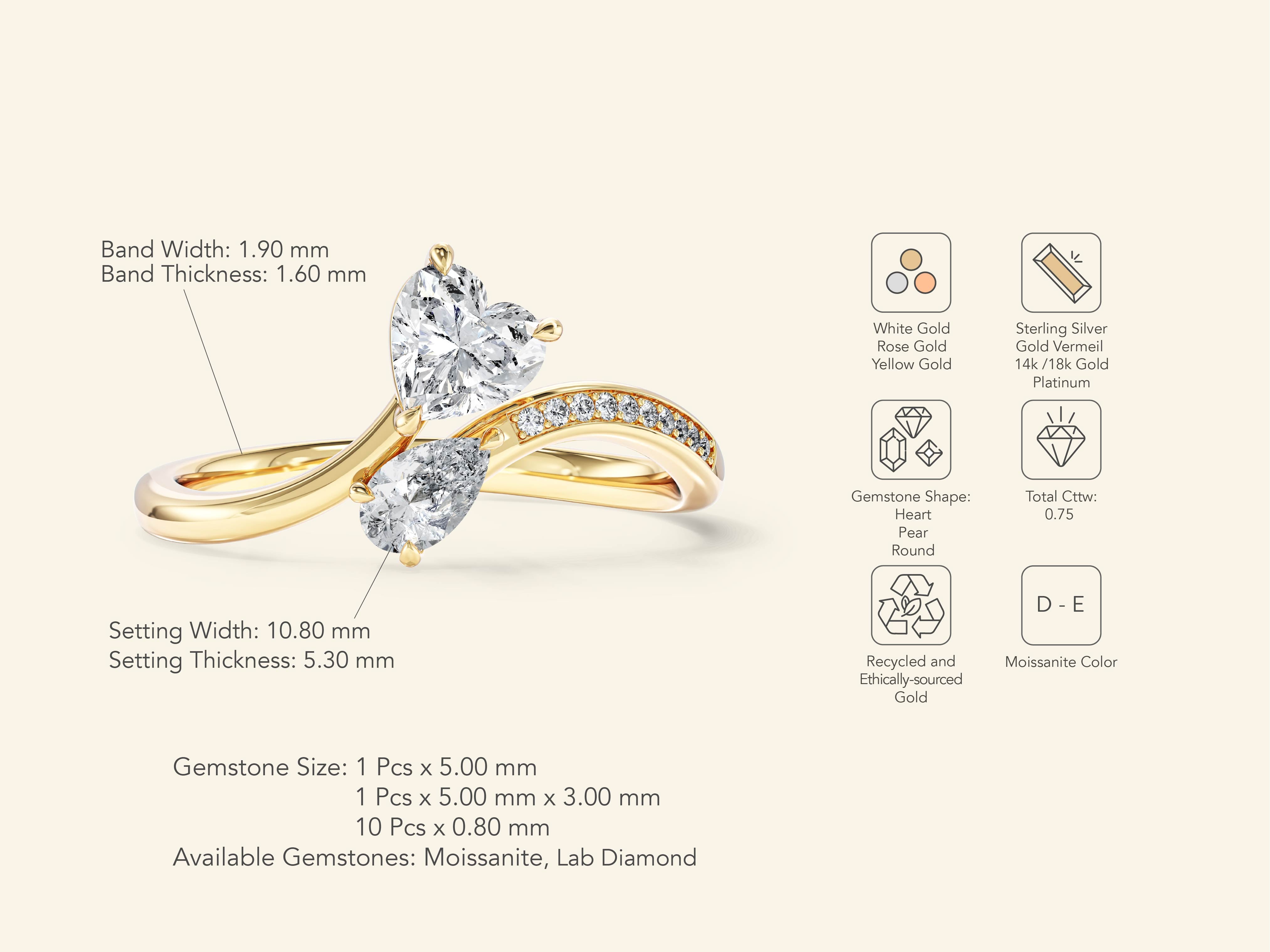 Heart & Pear Gemstone Promise Ring