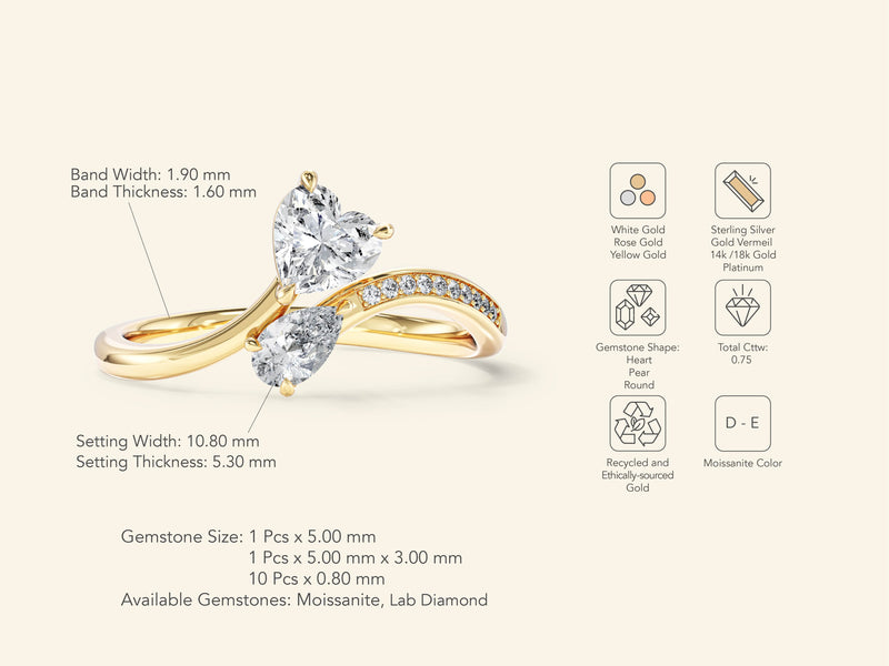 Heart & Pear Gemstone Promise Ring
