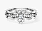 Diamond heart engagement ring set with pave band