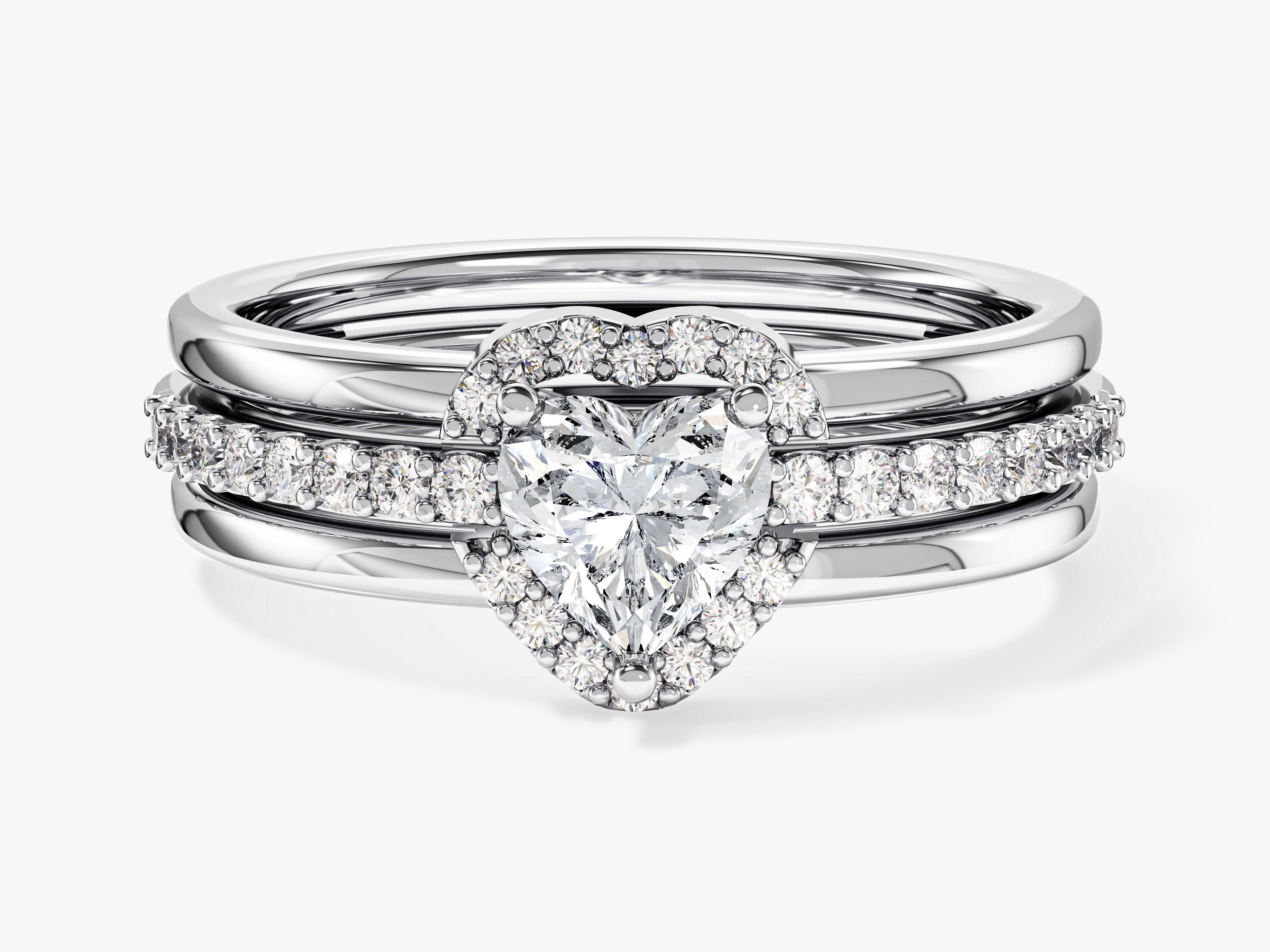 Diamond heart engagement ring set with pave band