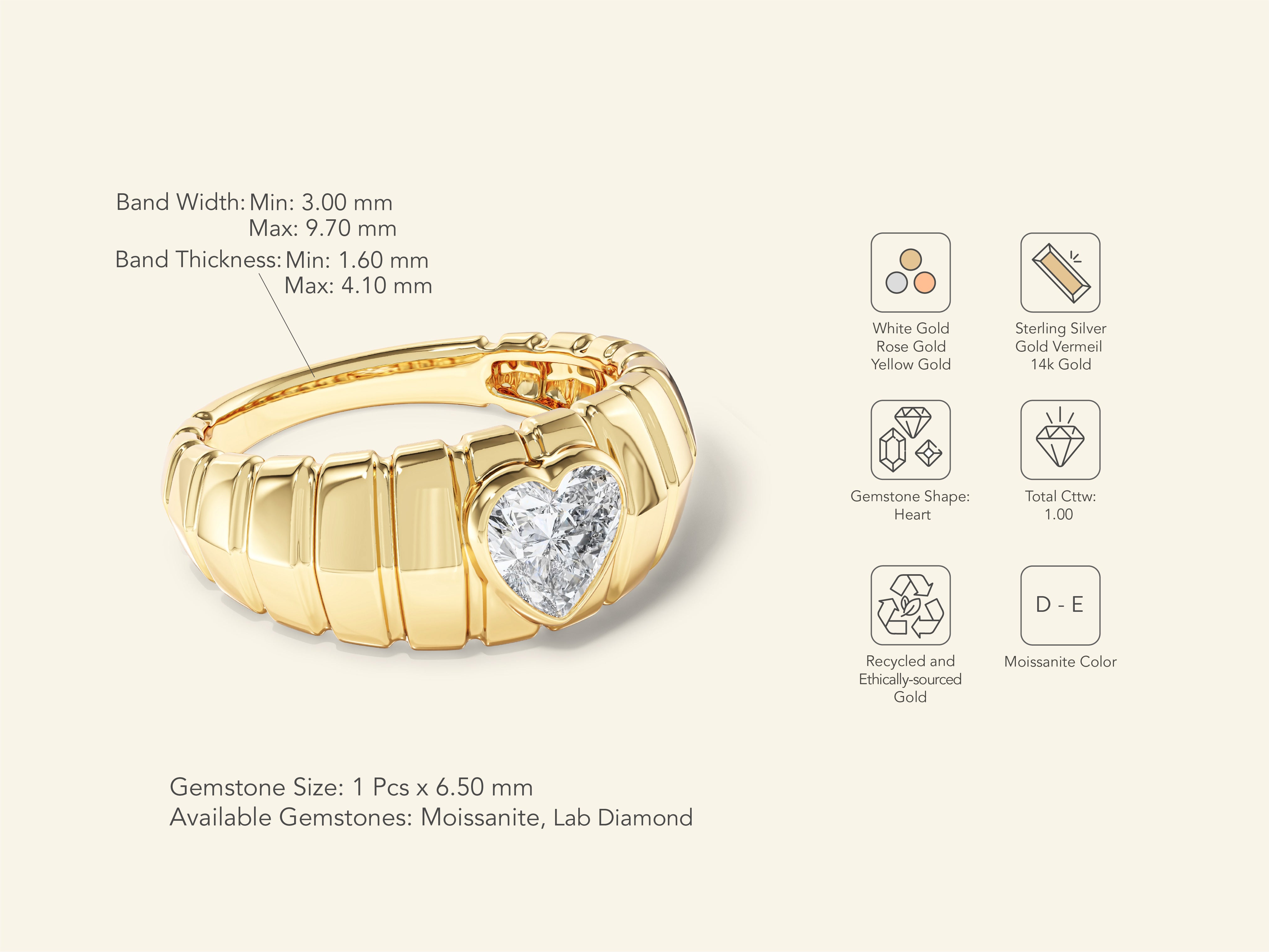 Dome Heart Gemstone Promise Ring