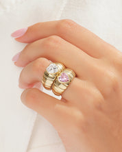 Bold Croissant Pink Heart Promise Ring
