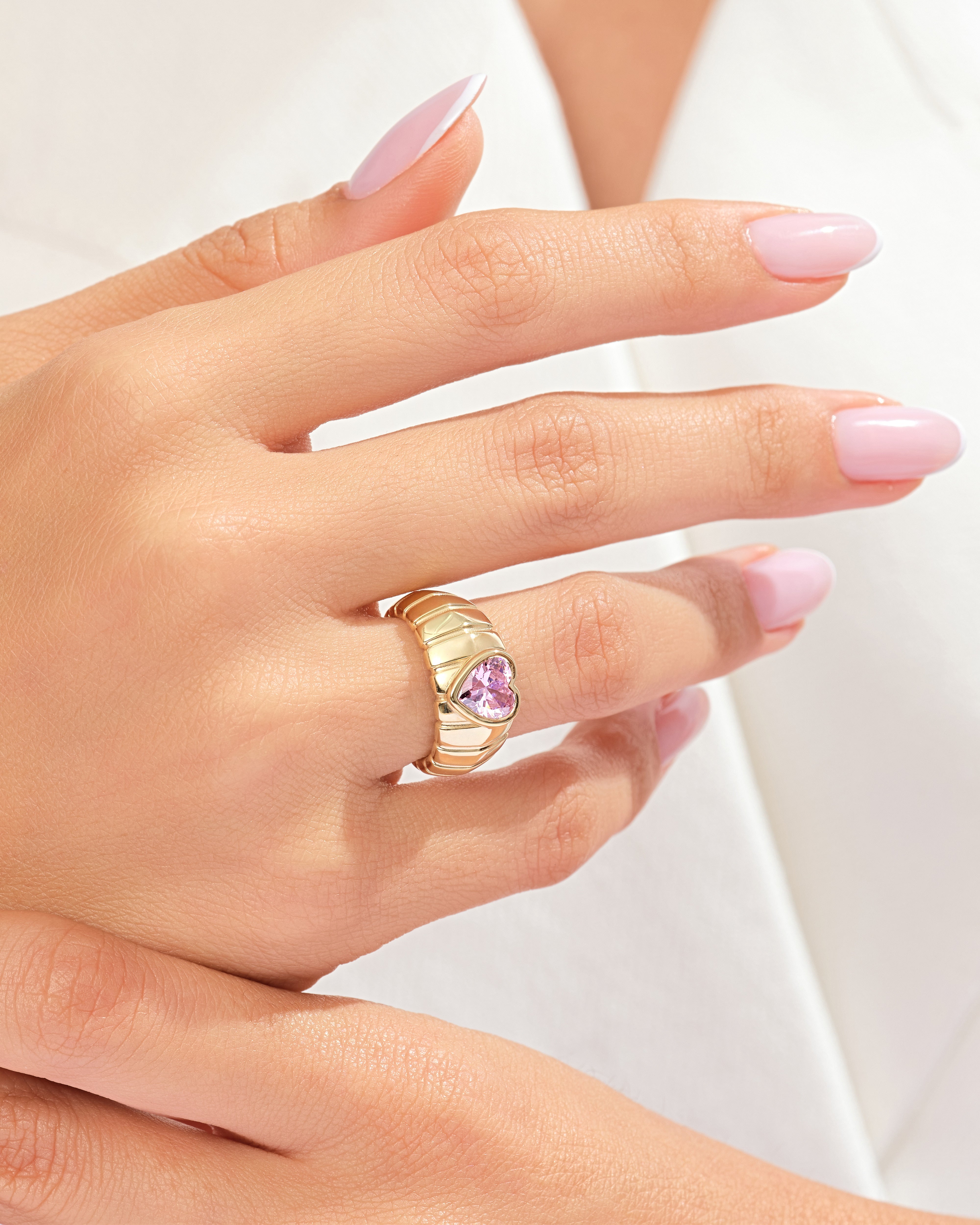 Bold Croissant Pink Heart Promise Ring