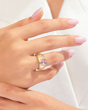 Bold Croissant Pink Heart Promise Ring