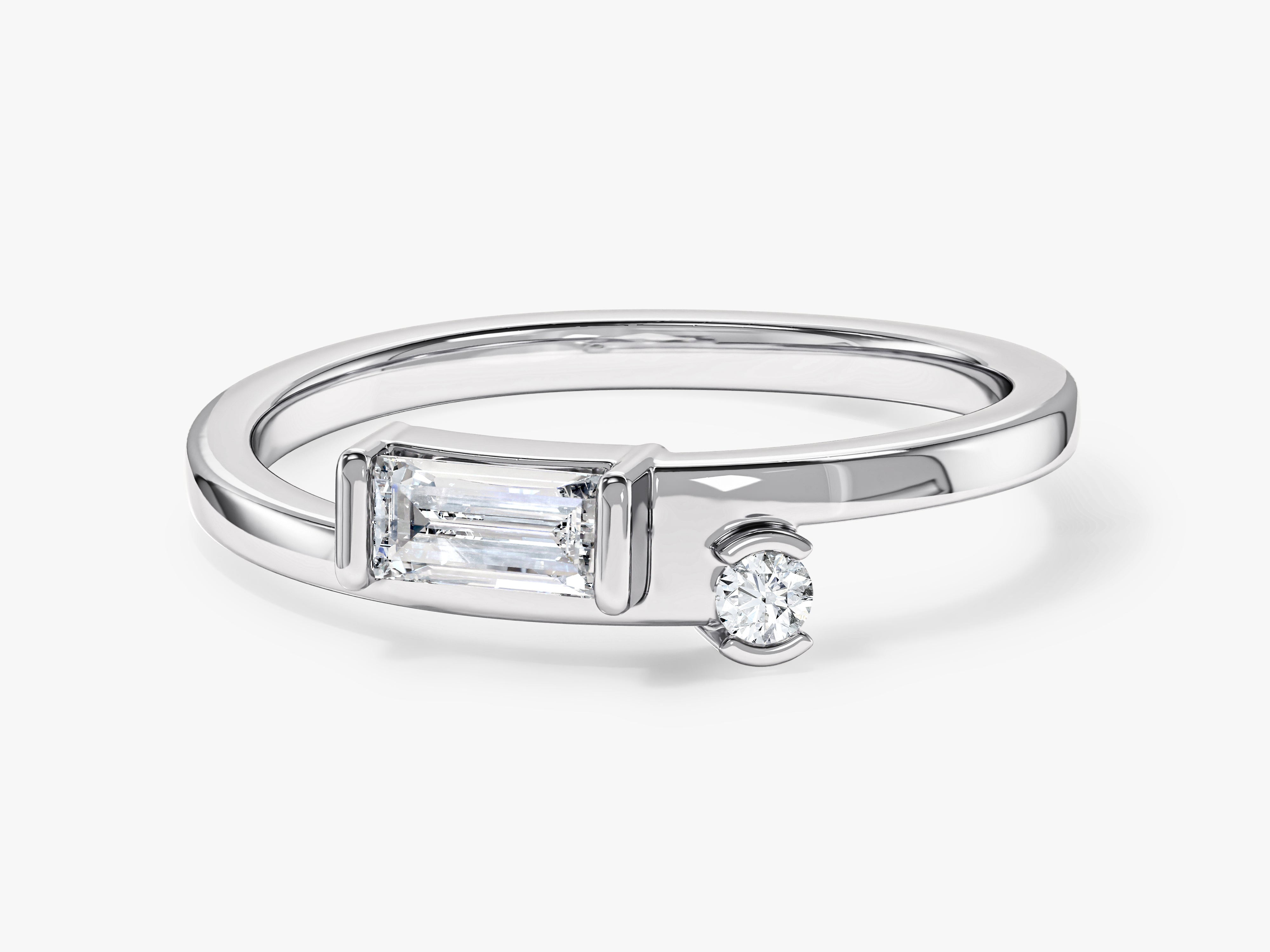 Diamond baguette and round solitaire ring jewelry