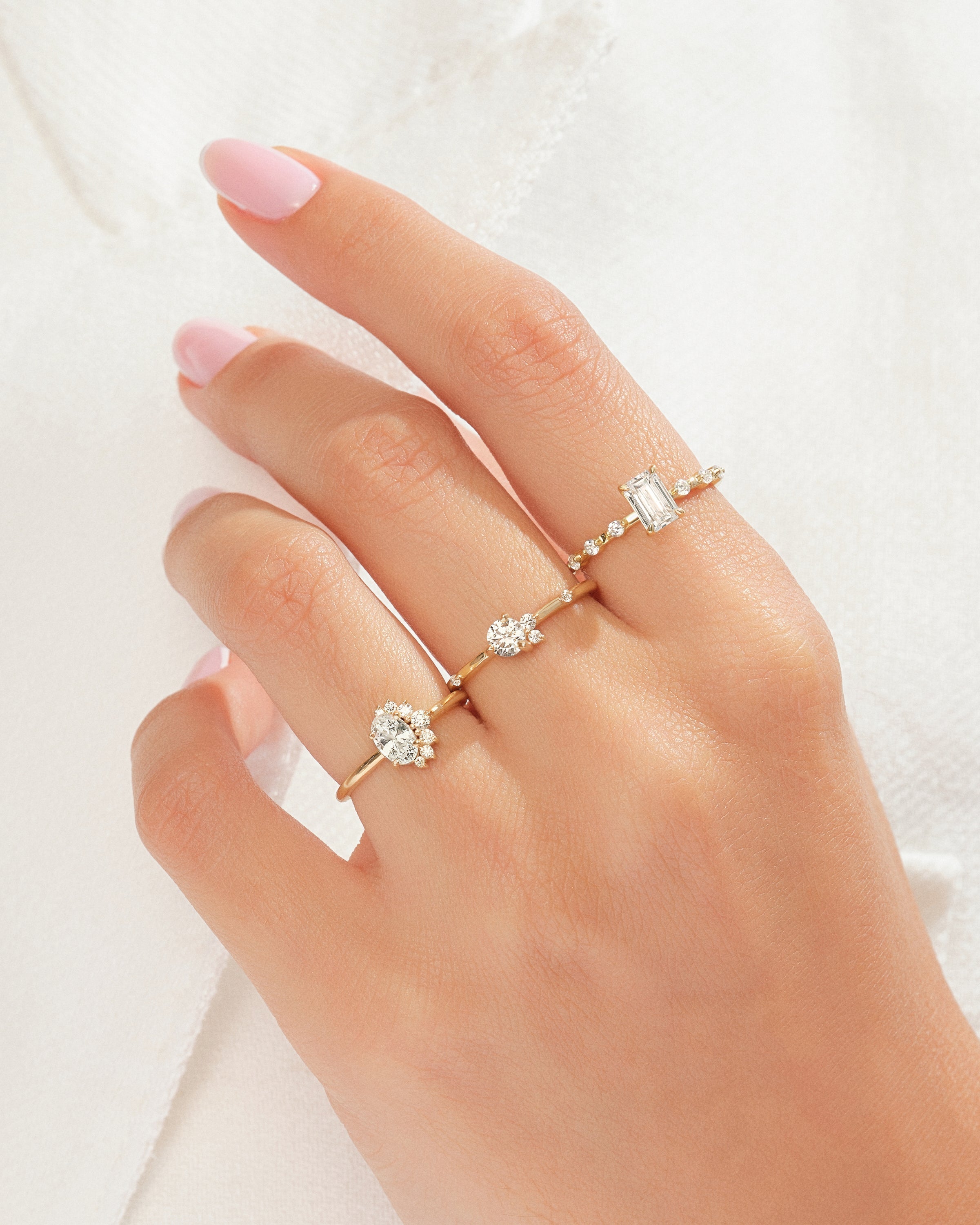 Diamond rings on a hand, fine jewelry for women
