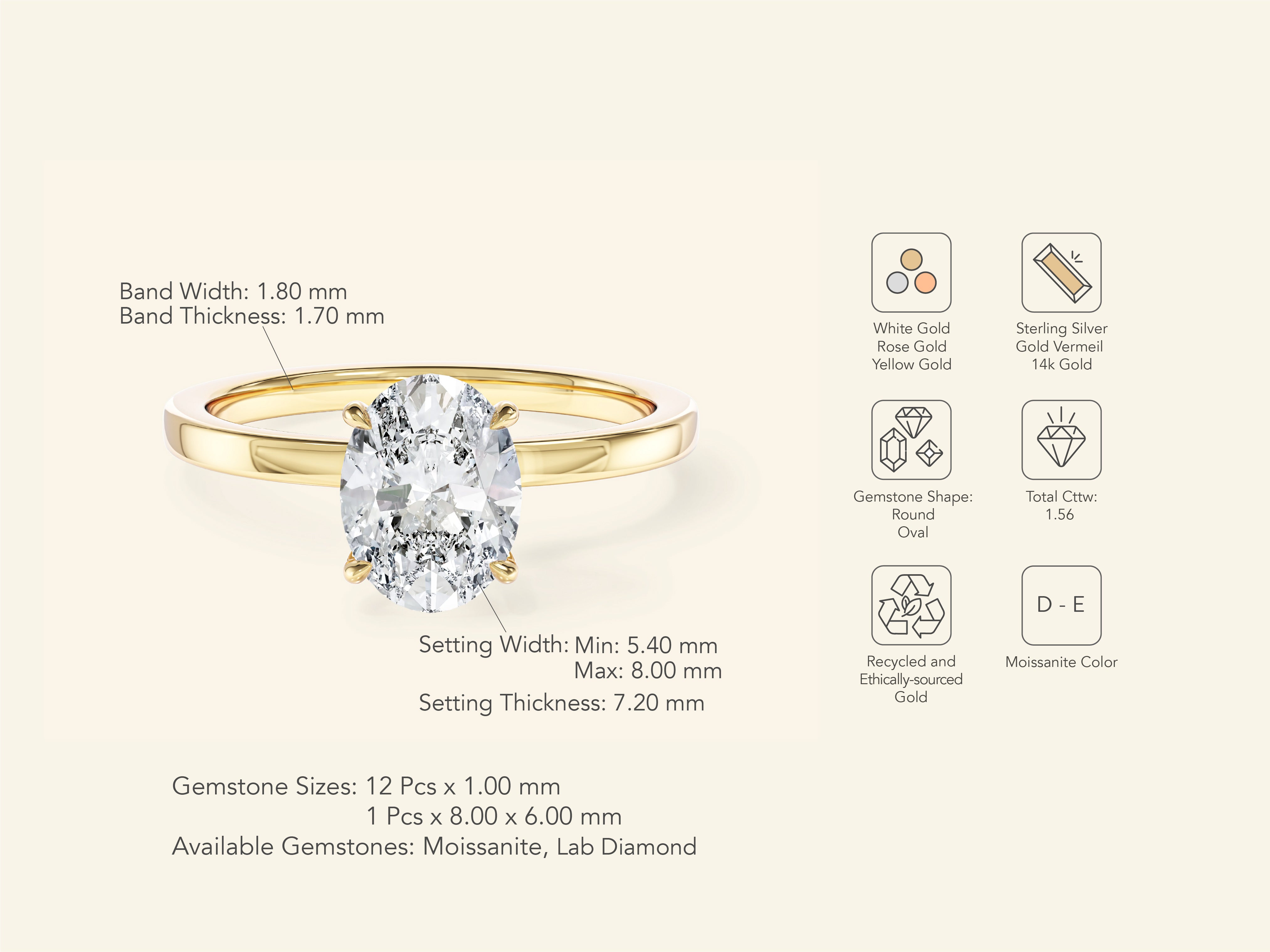 Flat Band Oval Engagement Ring