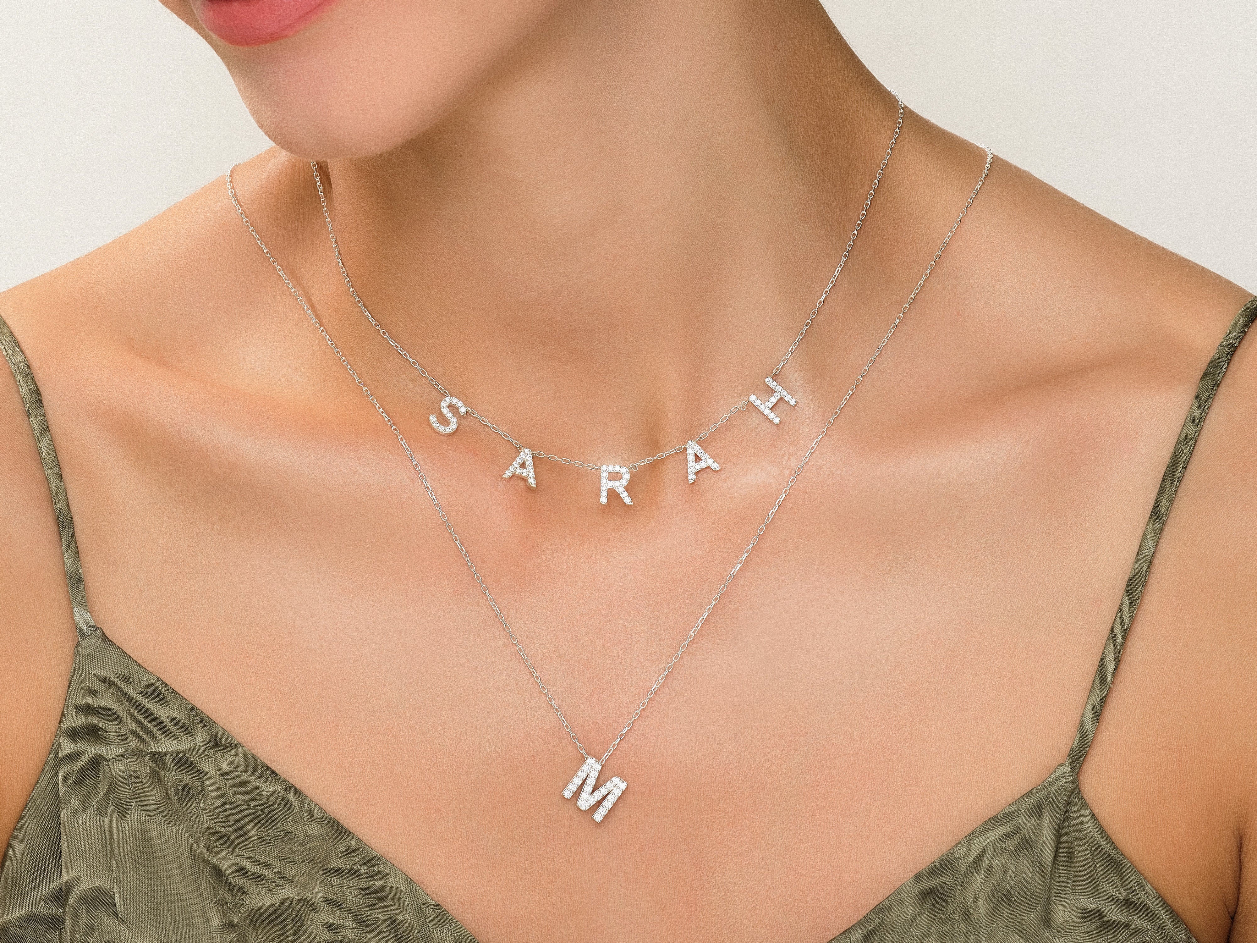 Initial Letter Necklace with Gemstones