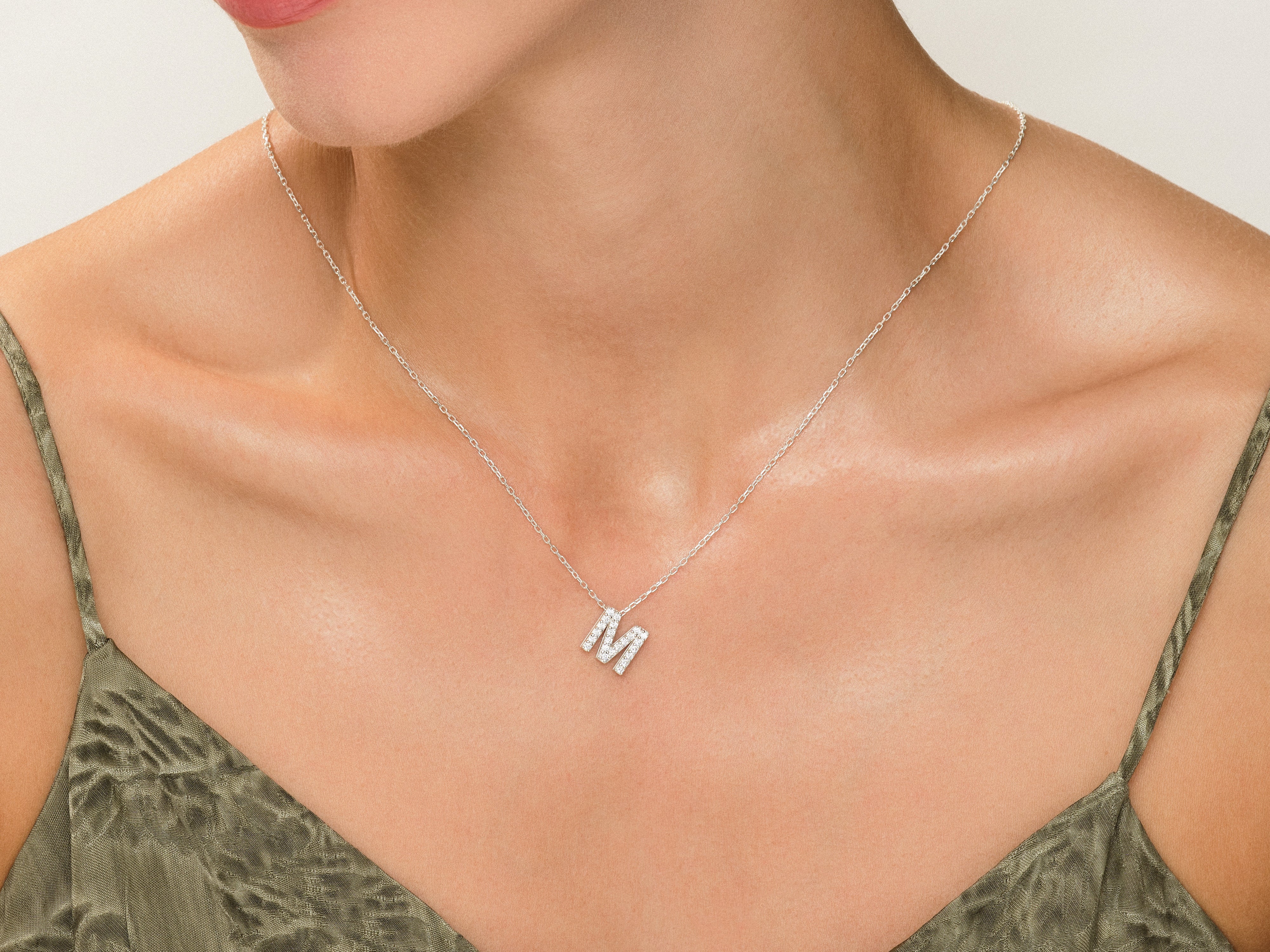 Initial Letter Necklace with Gemstones