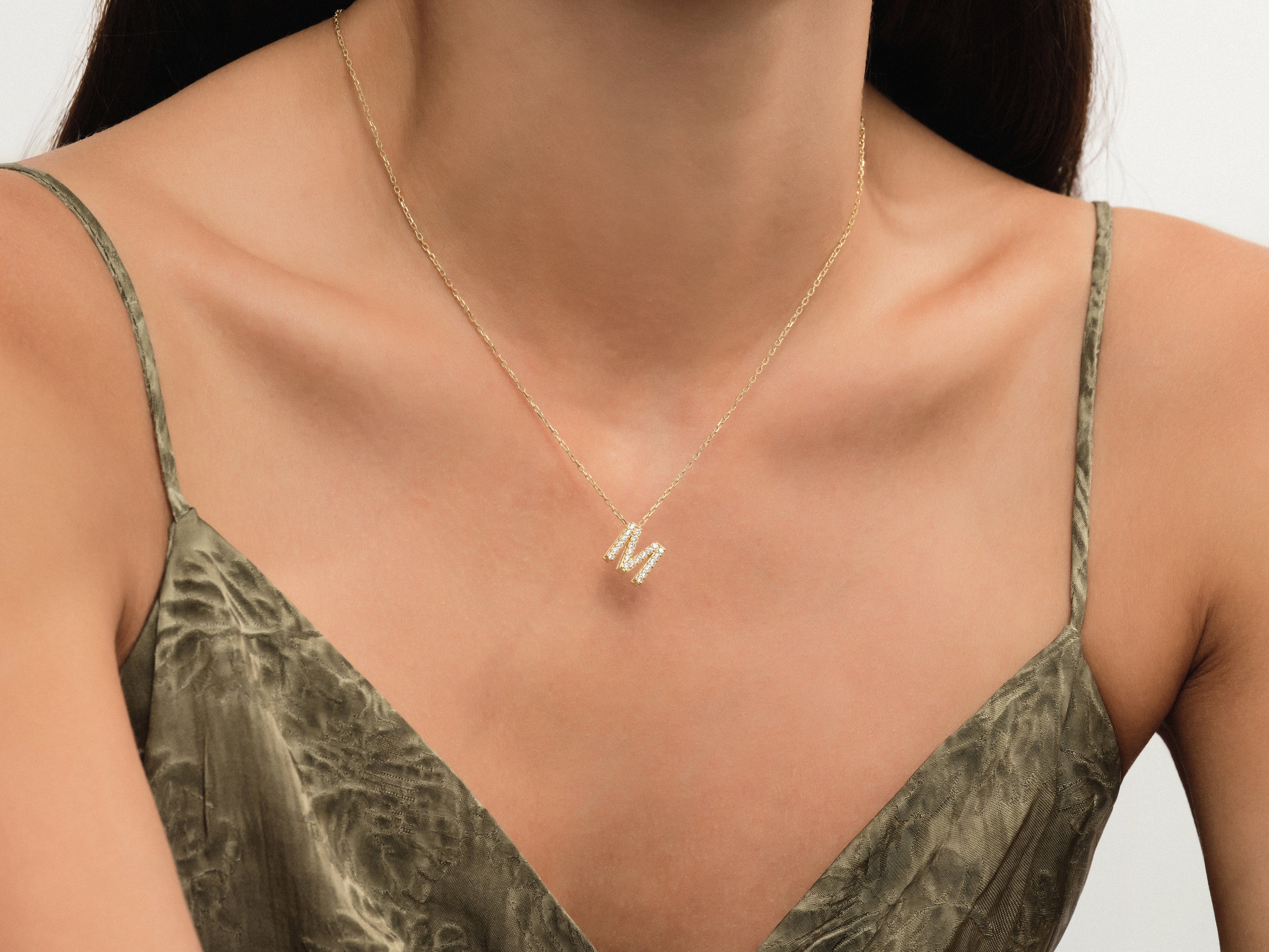 Initial Letter Necklace with Gemstones
