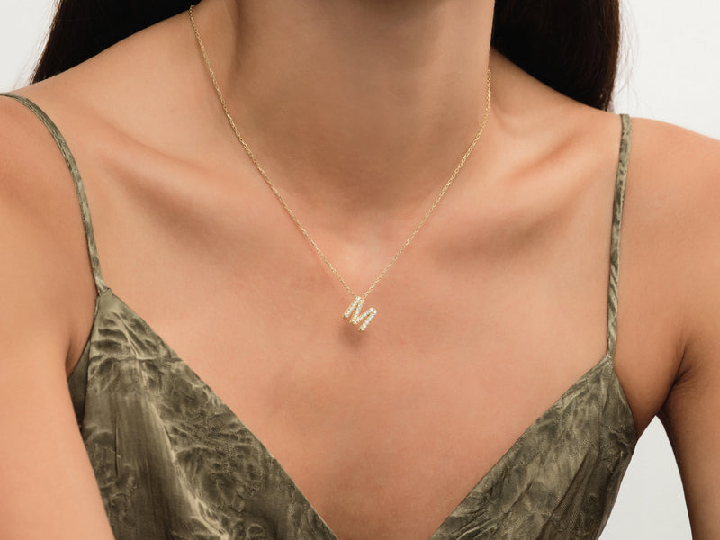Initial Letter Necklace with Gemstones