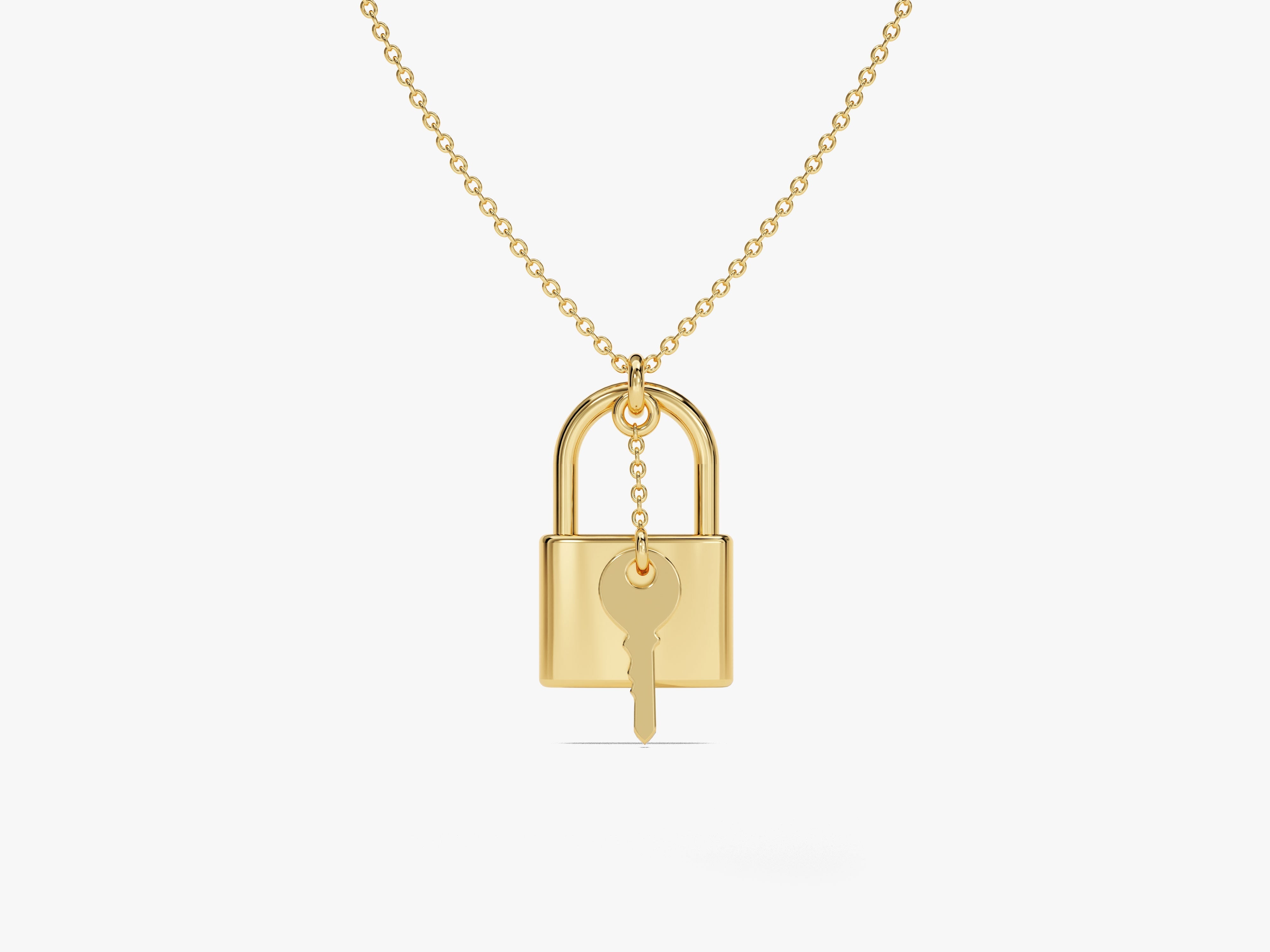 Gold padlock and key necklace jewelry