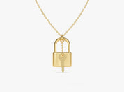 Gold padlock and key necklace jewelry