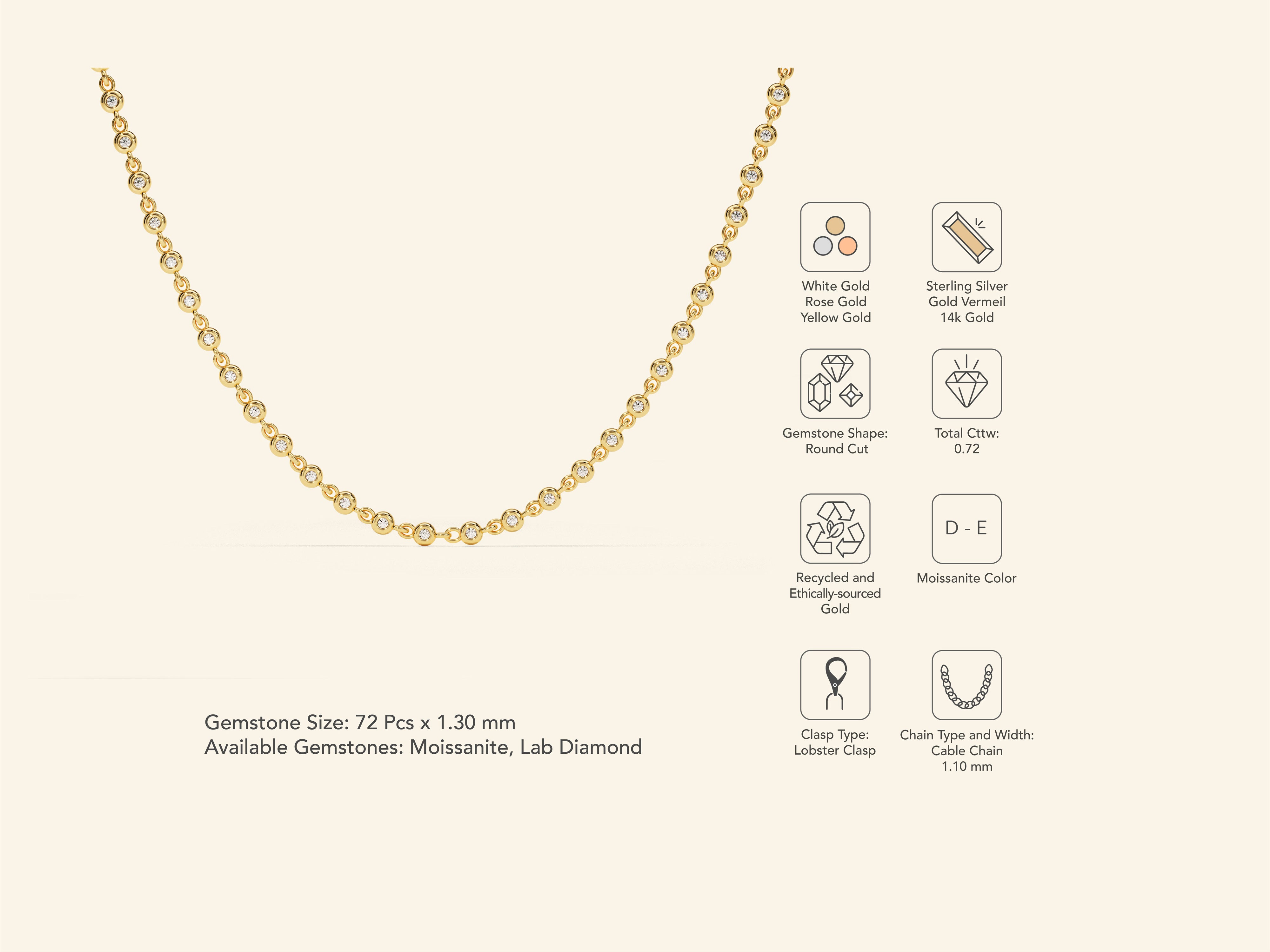 Bezel Round Cut Tennis Necklace