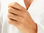 Gold diamond band ring on a woman's finger