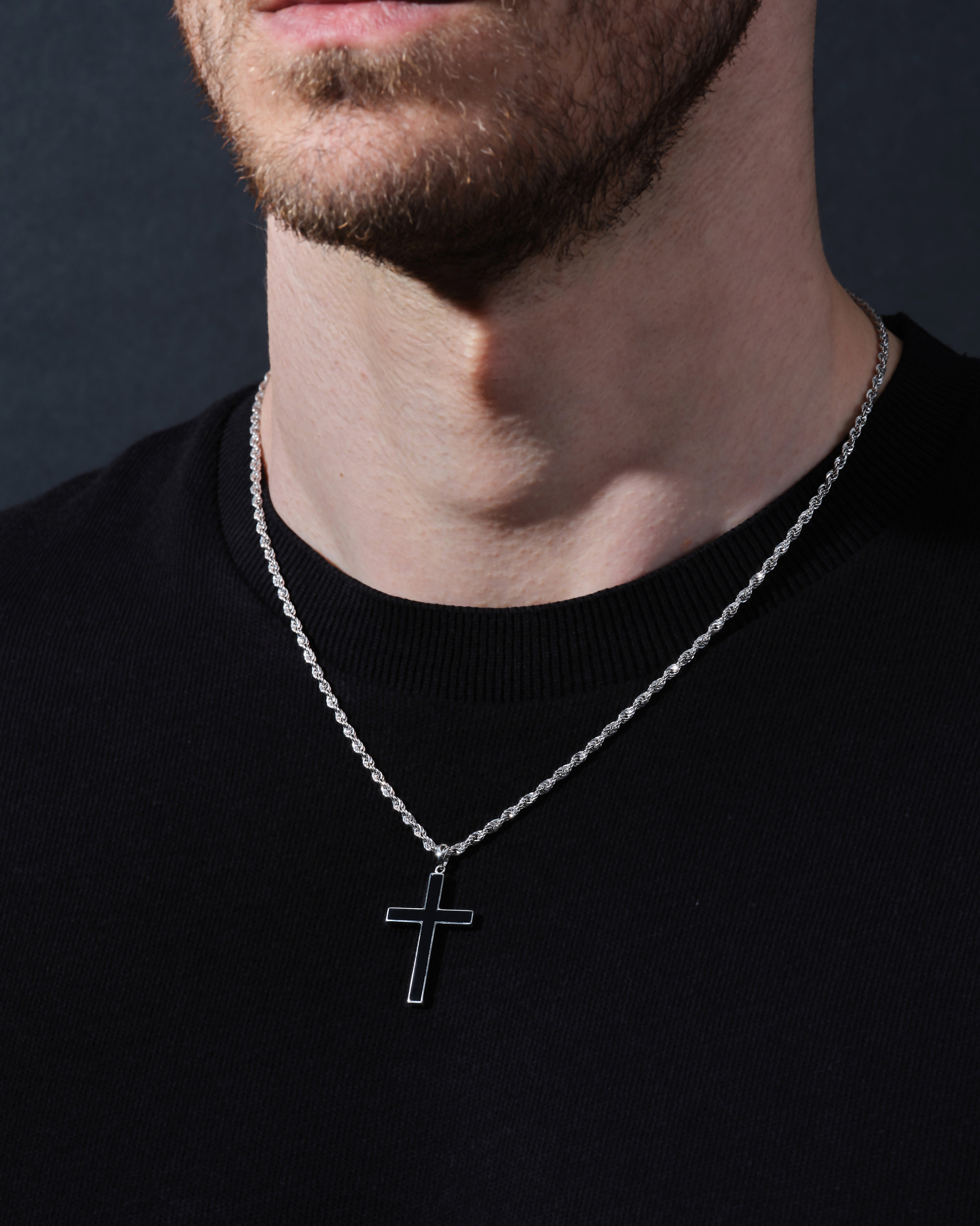 2.5mm Rope Chain Black Cross Necklace
