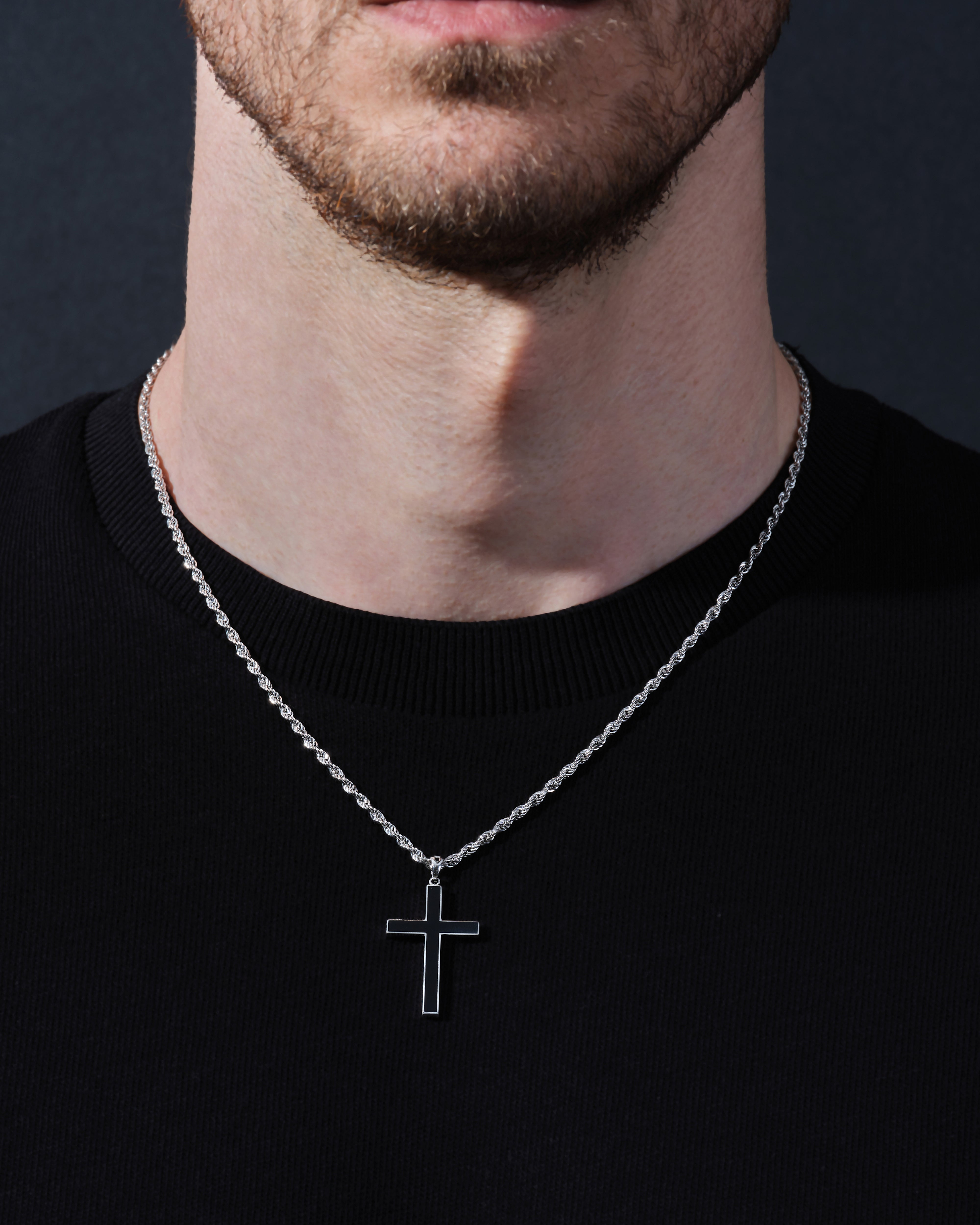 2.5mm Rope Chain Black Cross Necklace