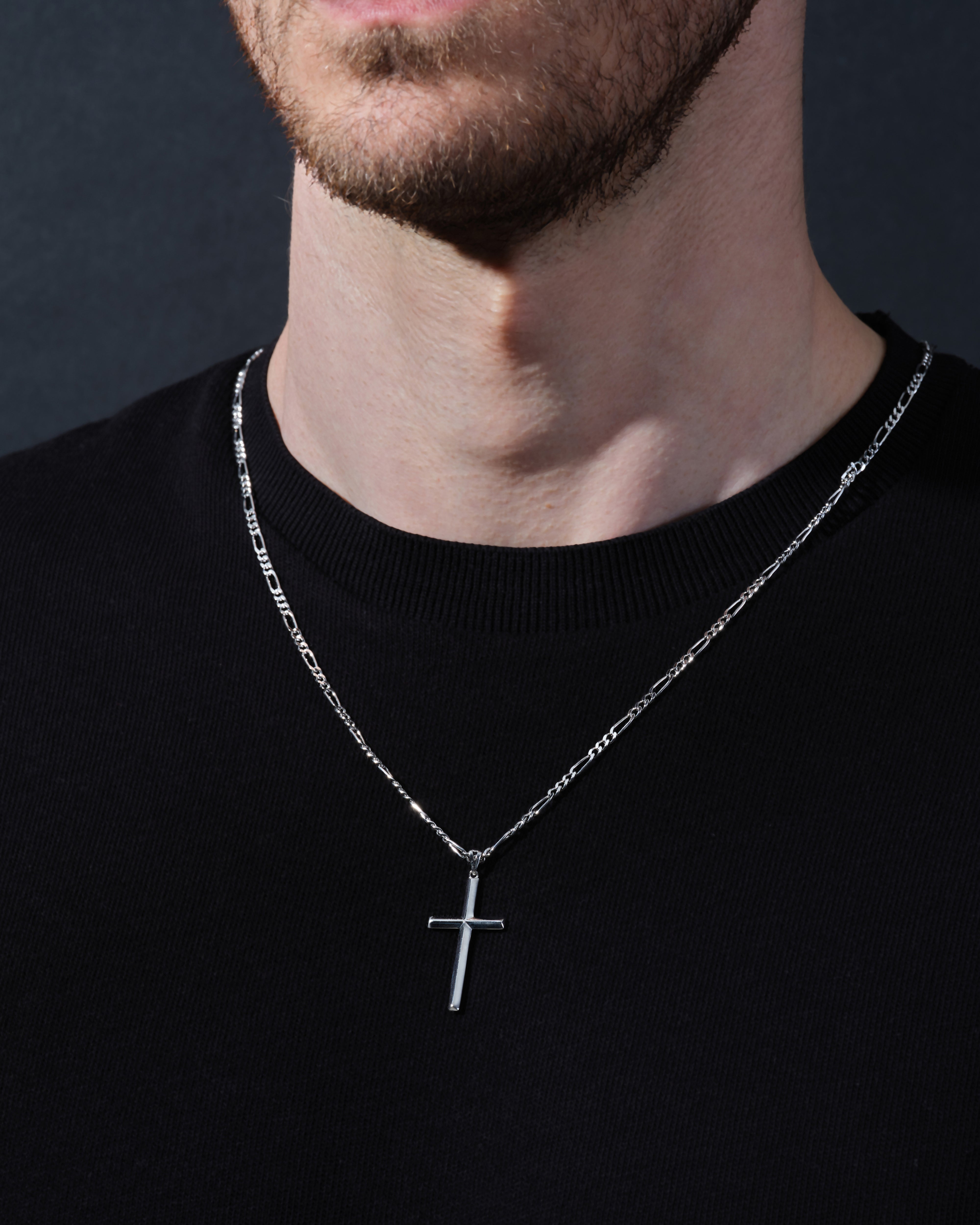 2.5mm Figaro Chain Cross Necklace