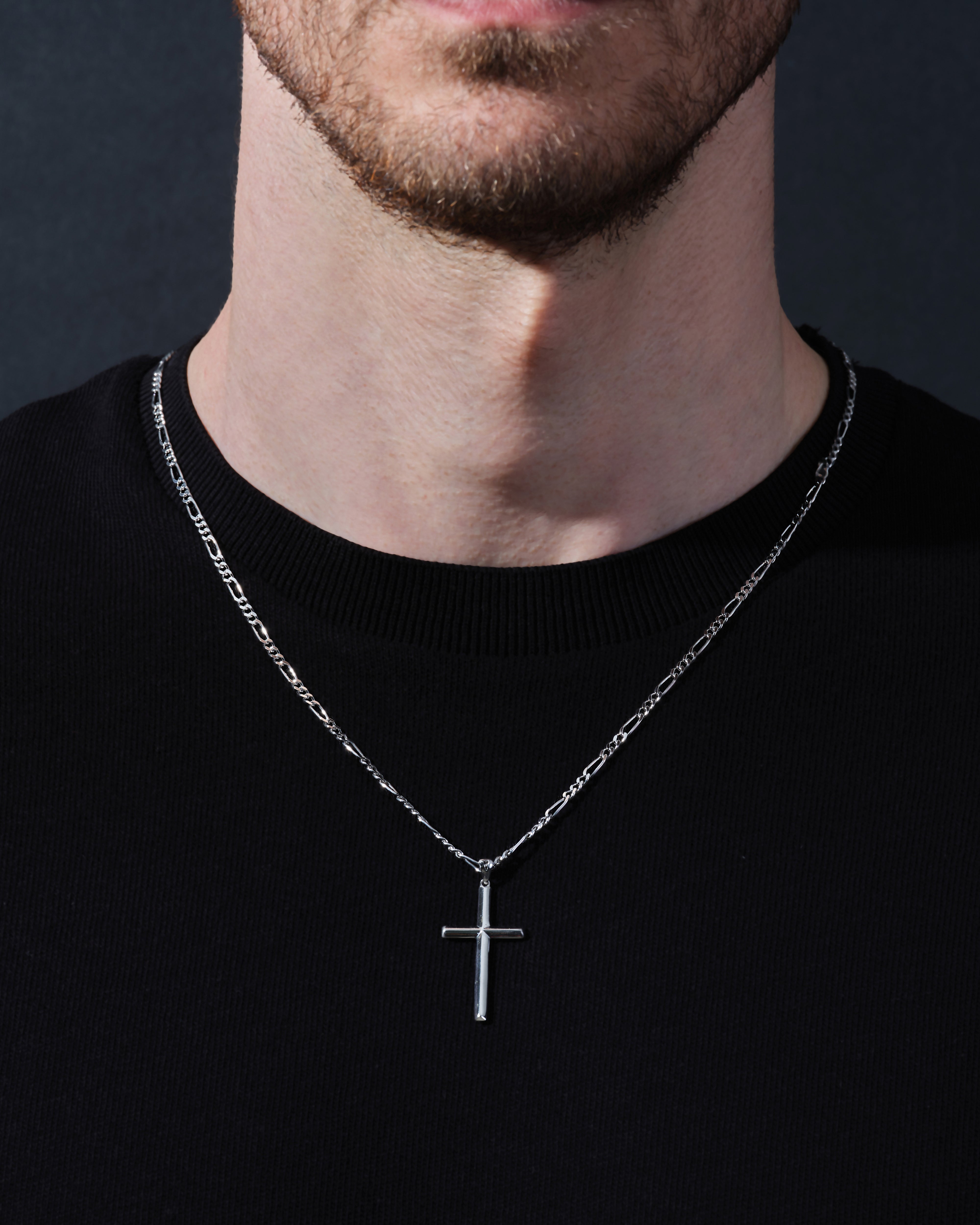 2.5mm Figaro Chain Cross Necklace