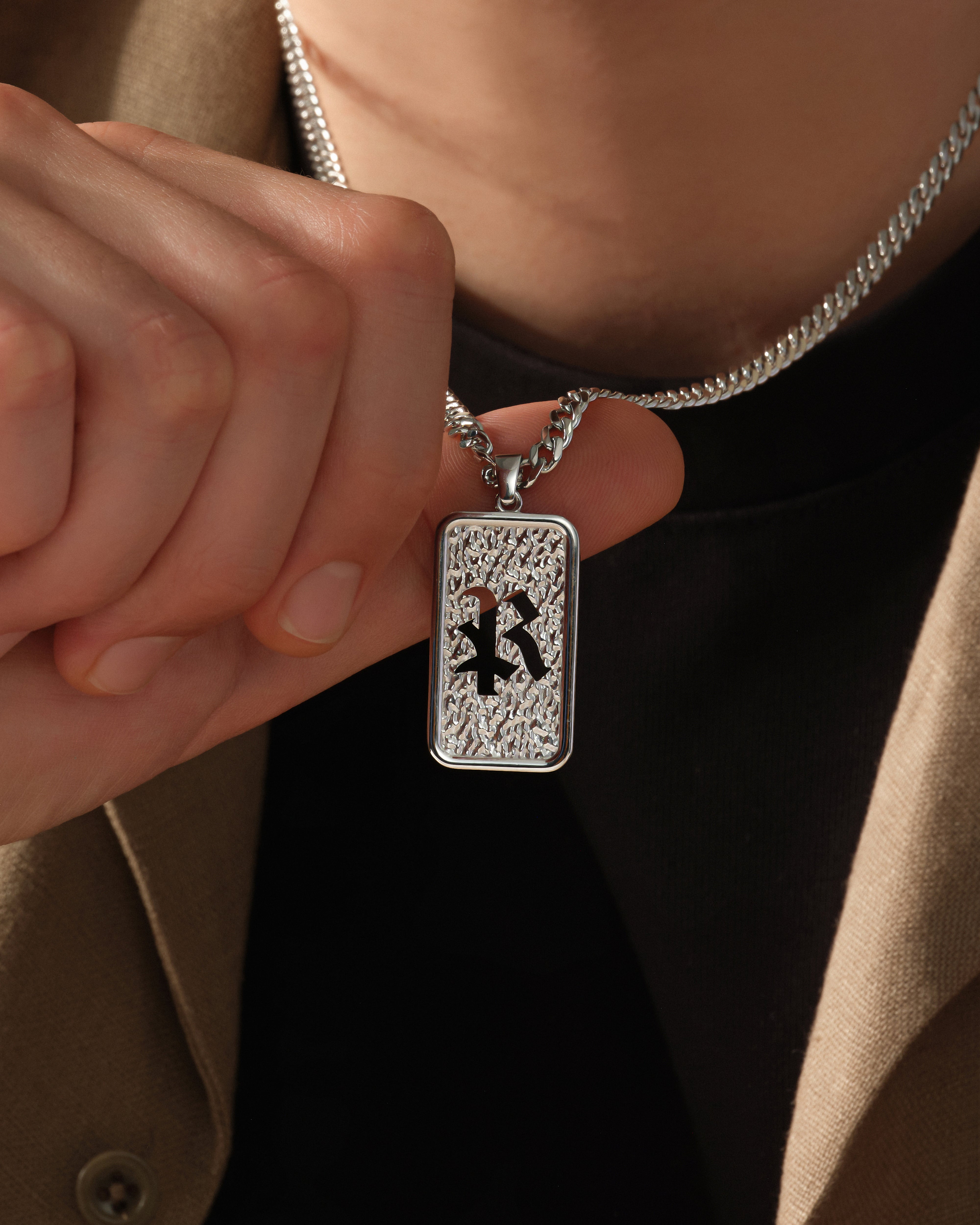 Textured Initial Plate Pendant Necklace