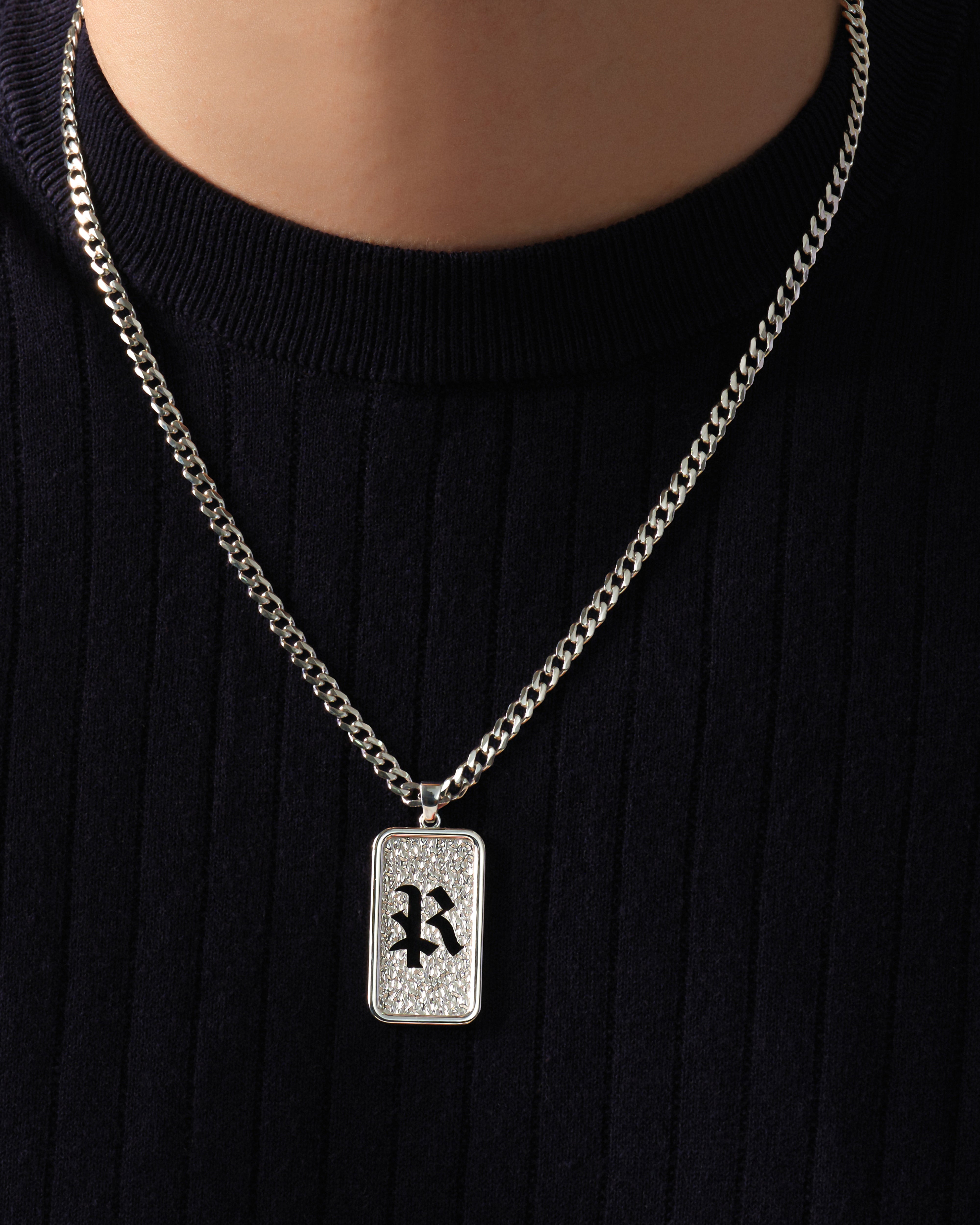 Textured Initial Plate Pendant Necklace