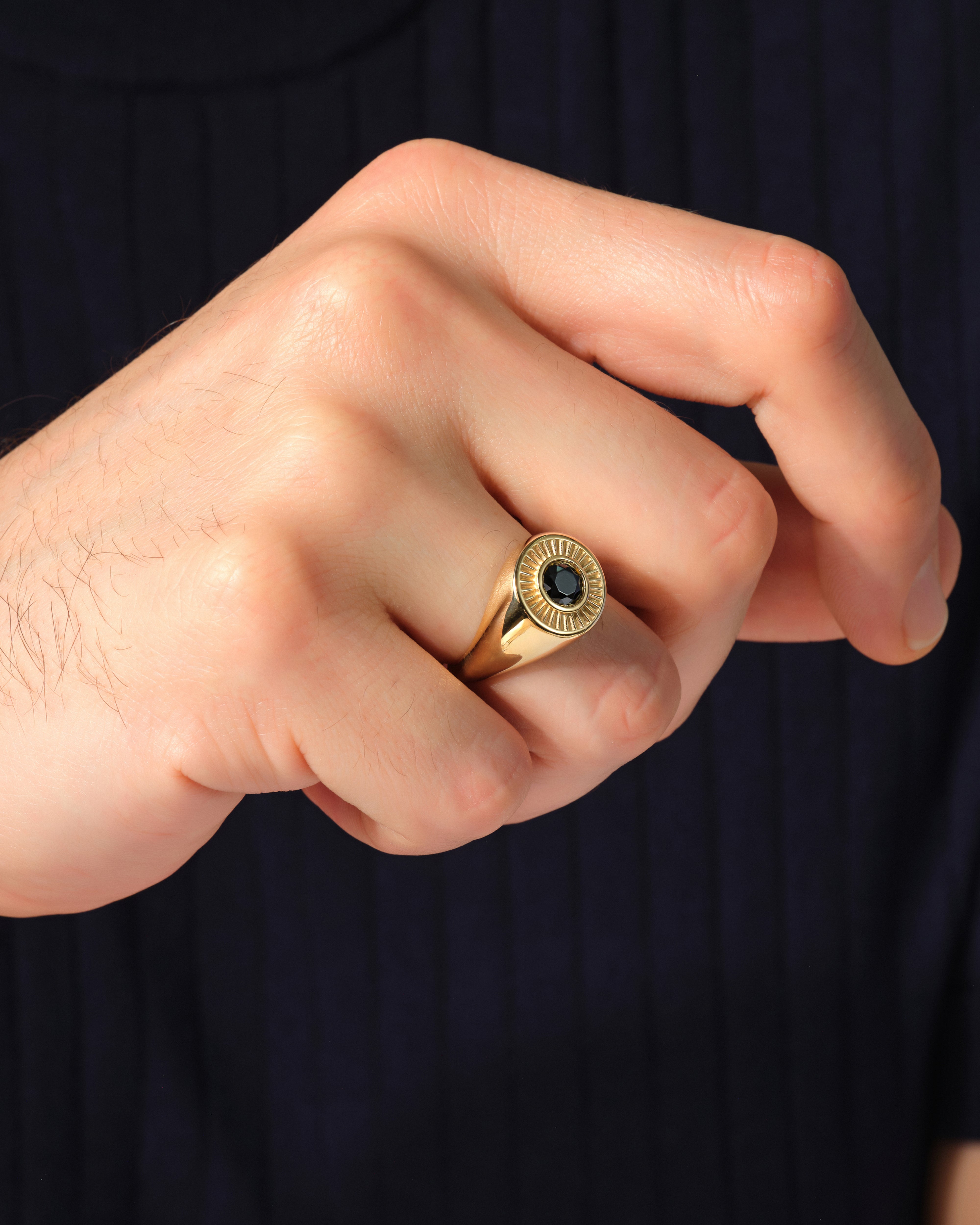 Black Diamond Signet Ring - Gold Vermeil