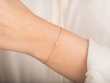 Yellow, White, Rose, 0.02ct, 0.03ct, 0.05ct, 0.10ct, 14k Gold Bezel Set Diamond Bracelet on a Woman's Wrist