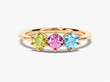 Round Cut Birthstone Family Ring in 14k Solid Gold