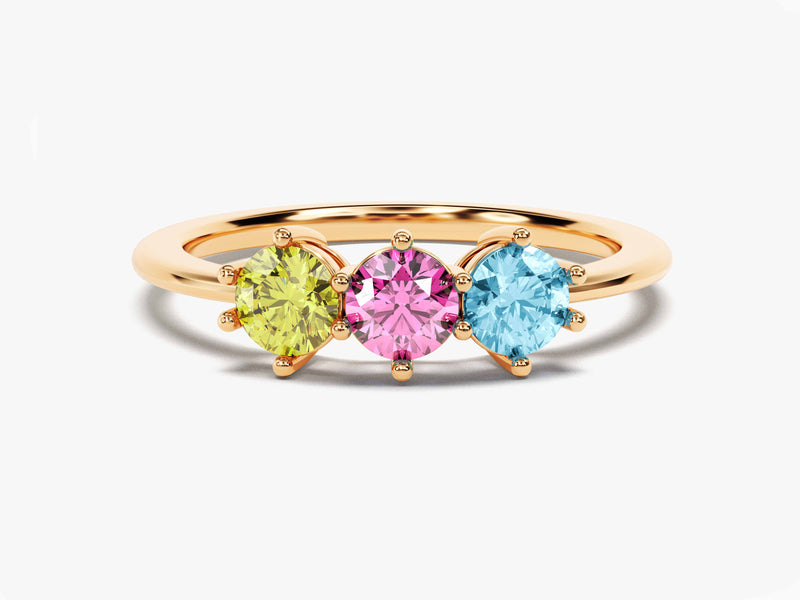 Round Cut Birthstone Family Ring in 14k Solid Gold