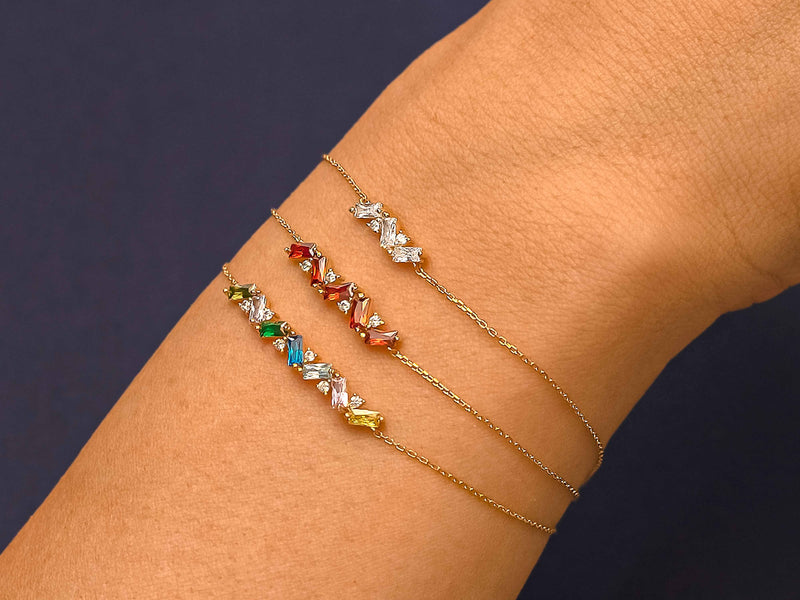 Baguette Cut Birthstone Bracelet in 14k Solid Gold