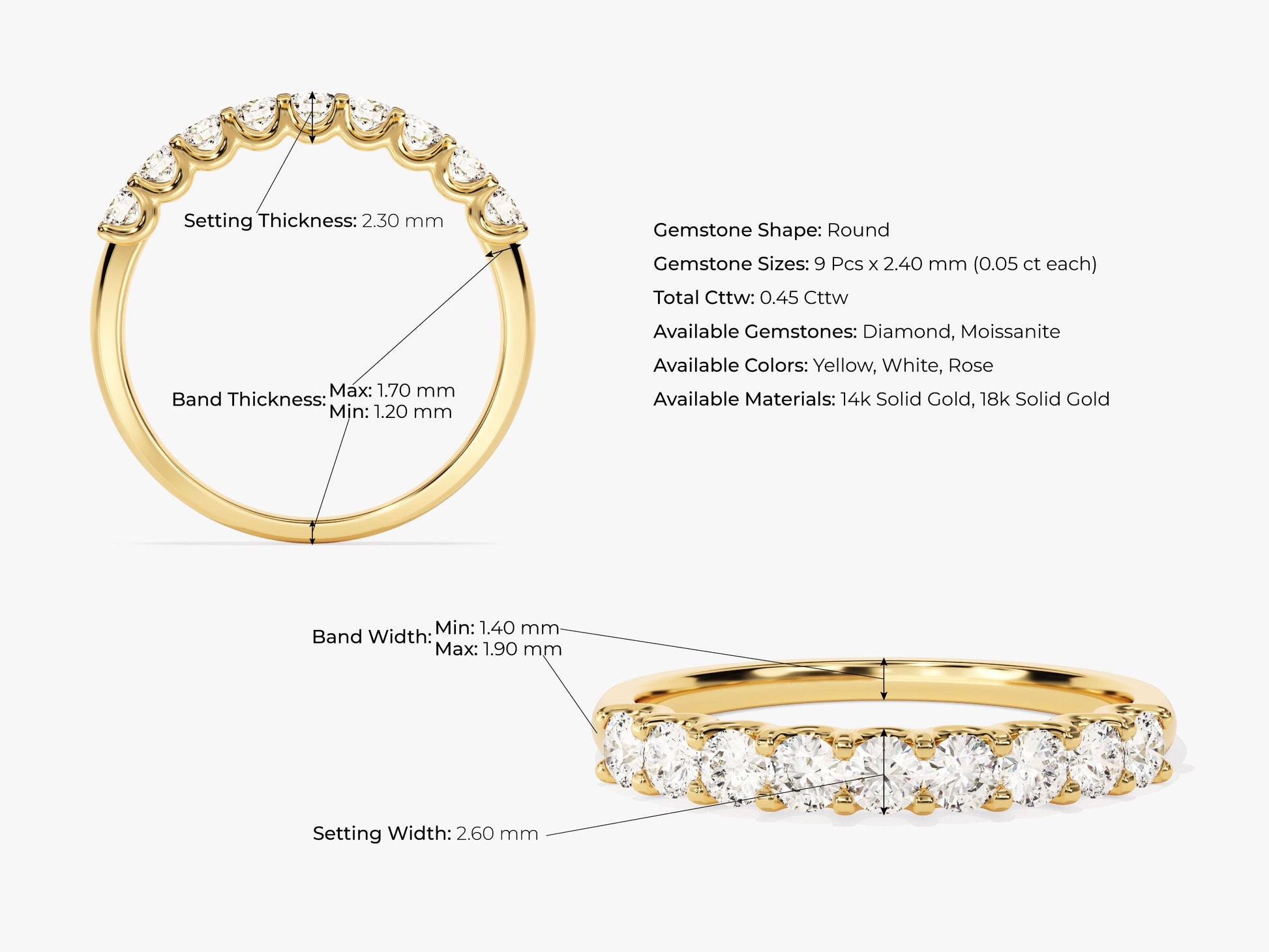U-Prong Nine Stone Moissanite Anniversary Band (0.45 CT TW)