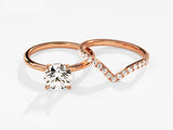4-Prong Round Lab Grown Diamond Solitaire Bridal Set with Chevron Simulated Diamond Band (1.50 CT)