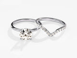 4-Prong Round Lab Grown Diamond Solitaire Bridal Set with Chevron Simulated Diamond Band (1.50 CT)