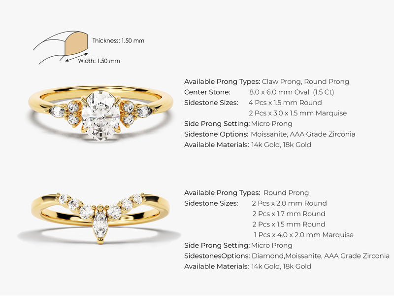 Cluster Accent Oval Moissanite Bridal Set with Marquise Ring (1.50 CT)