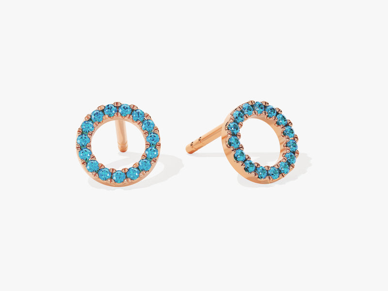 Birthstone Circle Studs in 14k Solid Gold