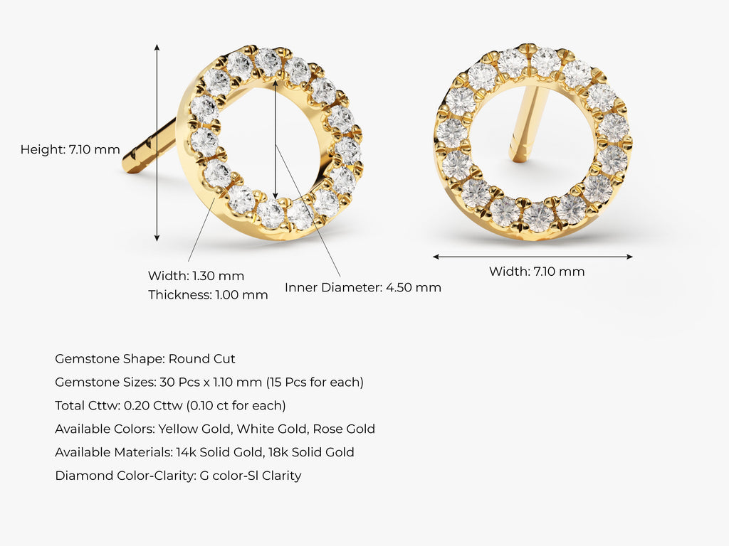 14k Gold Diamond Circle Studs