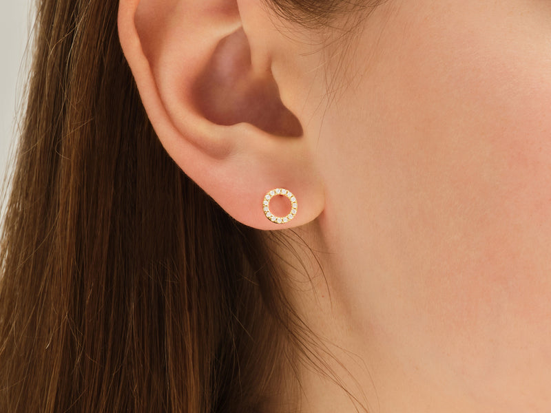 14k Gold Diamond Circle Studs