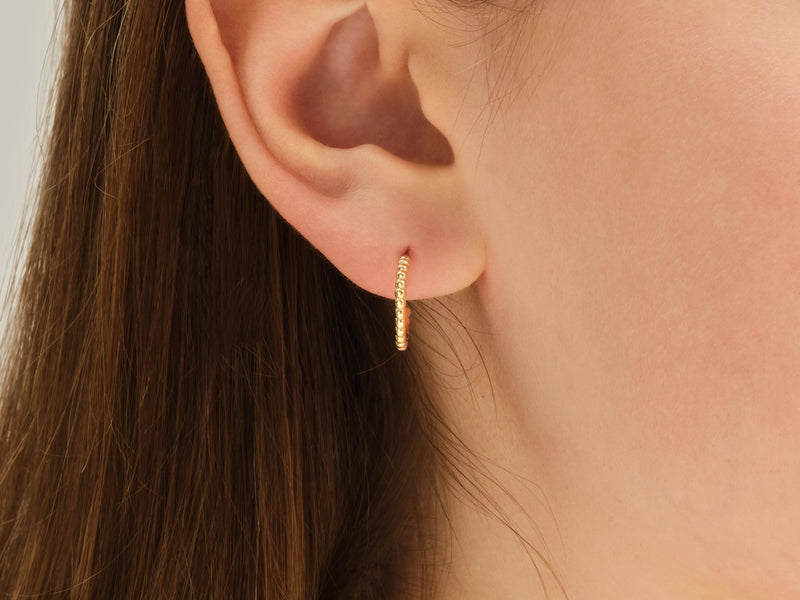 14k Gold Beaded Huggie Hoops