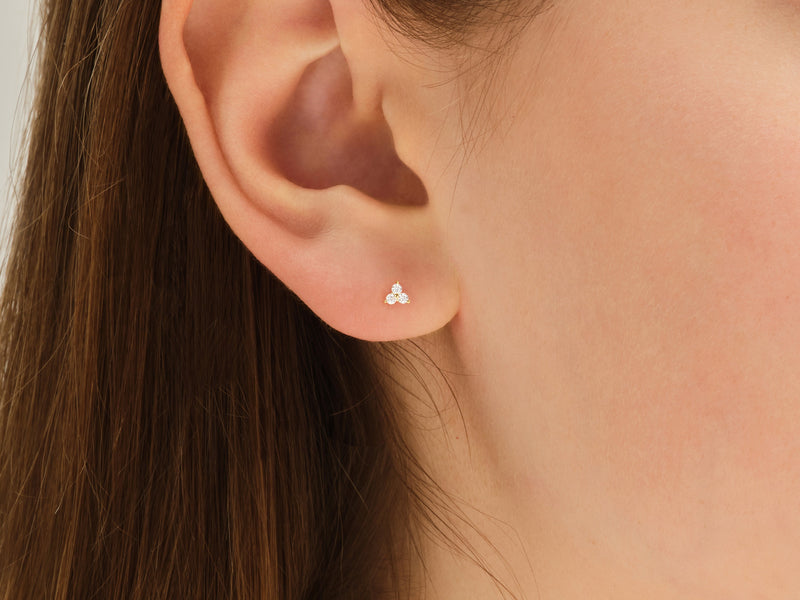 14k Gold Trinity Diamond Stud Earrings