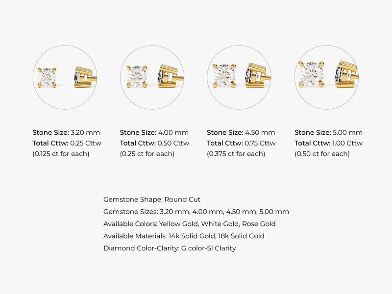 14k Gold Round Cut Lab Grown Diamond Stud Earrings (0.25 ct tw)
