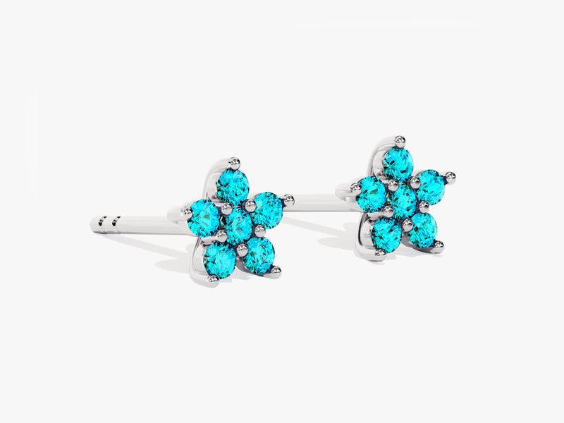 Birthstone Flower Studs in 14k Solid Gold