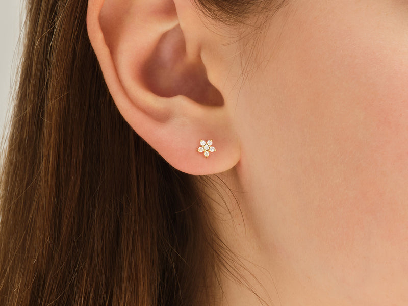 14k Gold Diamond Flower Studs