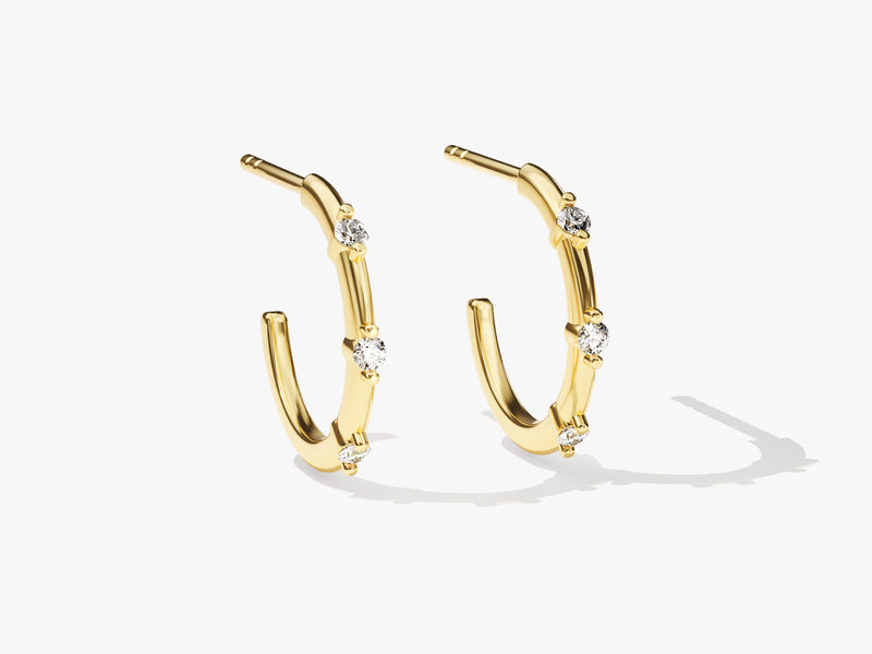 14k Gold Prong Set Diamond Hoop Earrings