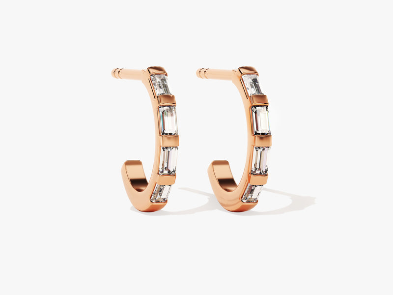 14k Gold Baguette Diamond Hoop Earrings