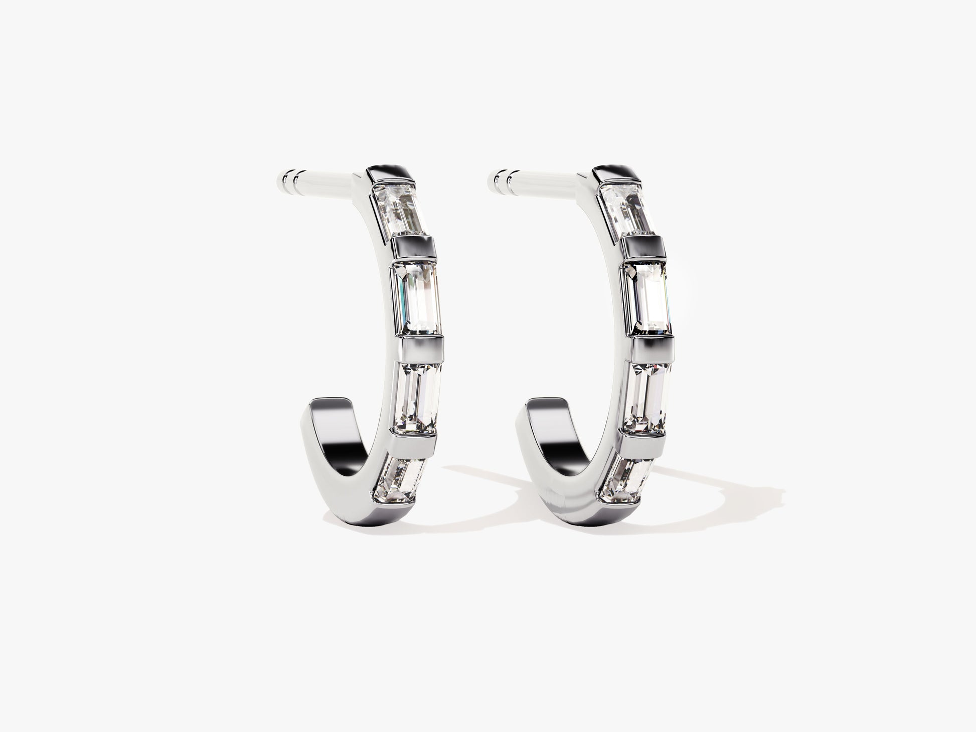14k Gold Baguette Diamond Hoop Earrings