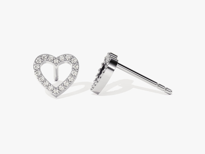 14k Gold Open Heart Diamond Stud Earrings