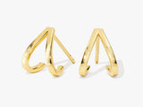 14k Gold Dual Plain Huggie Earrings