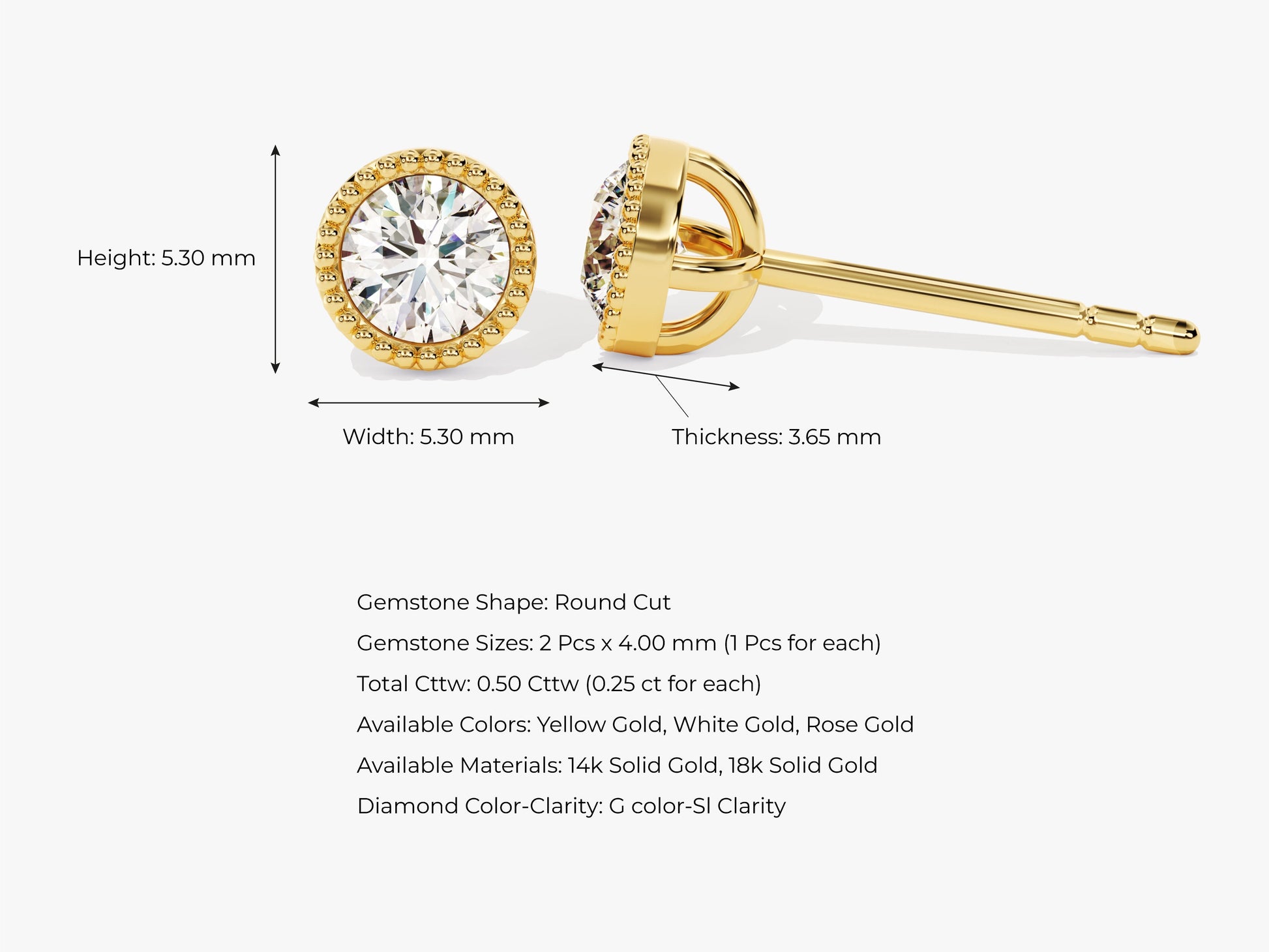 14k Gold Milgrain Bezel Lab Grown Diamond Stud Earrings (0.50 ct tw)
